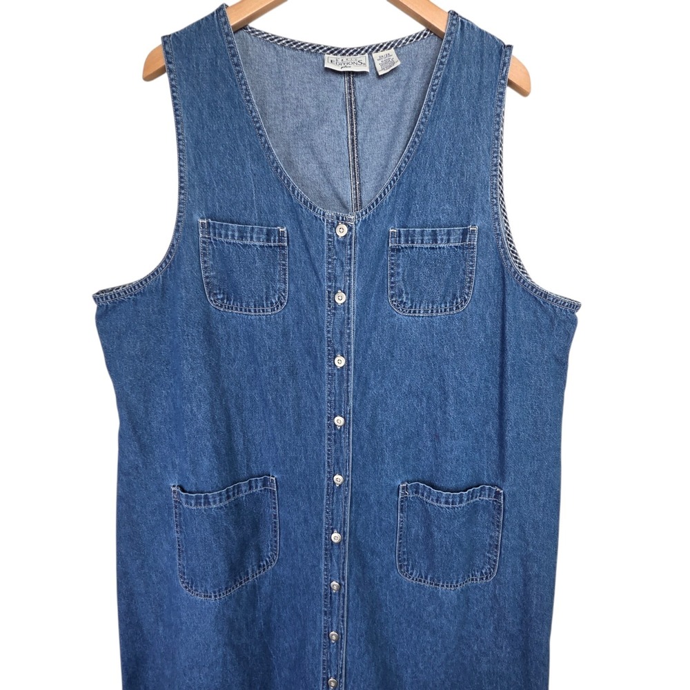 Vintage Womens Cottagecore Cotton Blue Denim Overall Jumper Dress SZ 2X Prairie - Picture 4 of 14